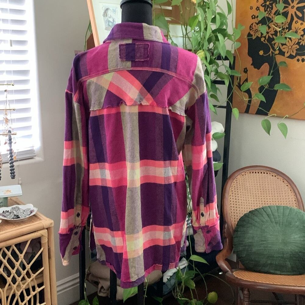 Free People We The Free So Long Summer Preppy Plaid Button Up Boho Flannel Top - Picture 5 of 7